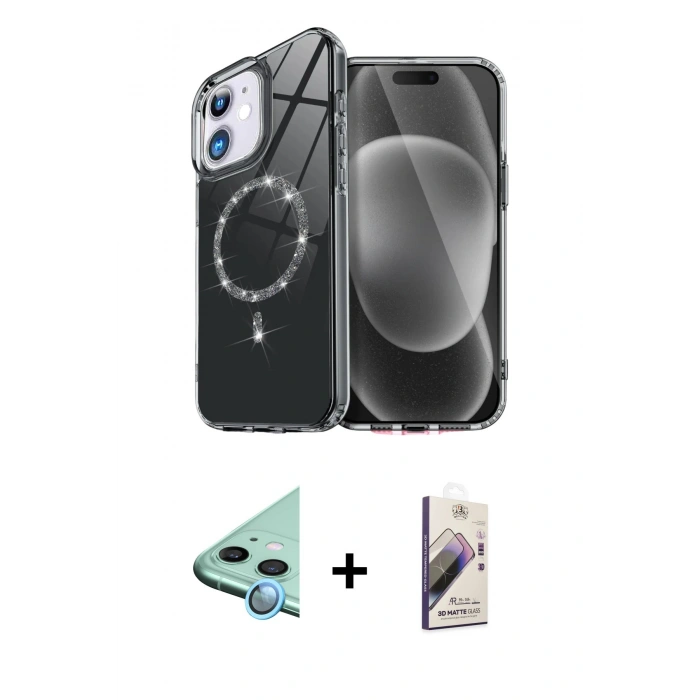 MARSİLYAN™- iPhone 11 Kılıf Kıvılcım Form Prime - Siyah Bilvis 3D Mat Cam Ekran Koruyucu + Raze Metal Kamera Lens - MI