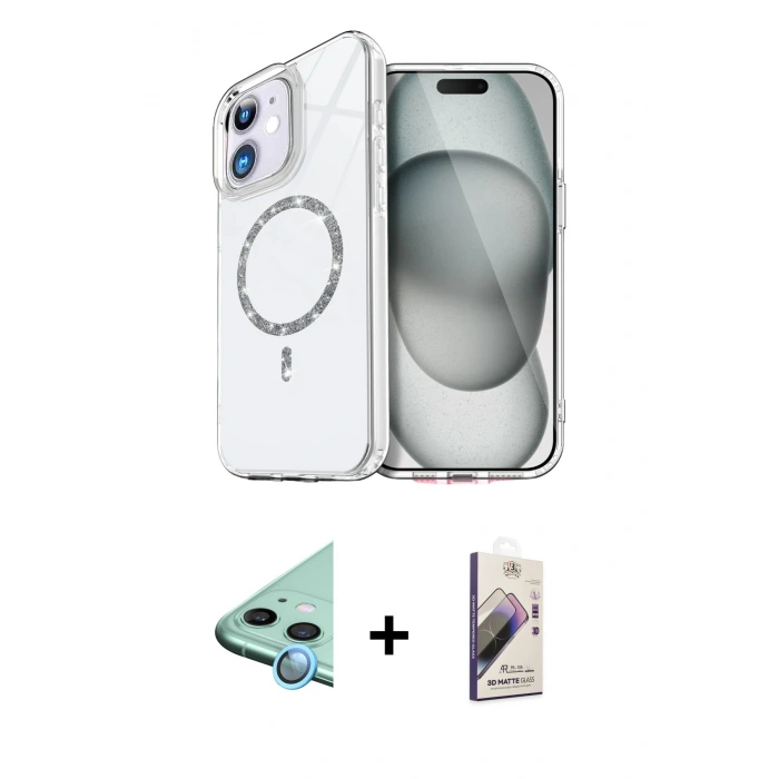 MARSİLYAN™- iPhone 11 Kılıf Kıvılcım Form Prime - Siyah Bilvis 3D Mat Cam Ekran Koruyucu + Raze Metal Kamera Lens - MI