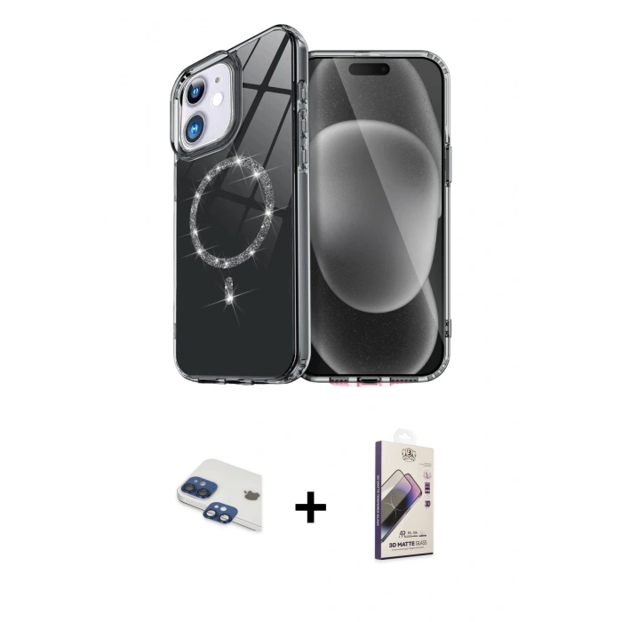 MARSİLYAN™- iPhone 11 Kılıf Kıvılcım Form Prime - Siyah Bilvis 3D Mat Cam Ekran Koruyucu + Pers Alüminyum Kamera Lens - LT