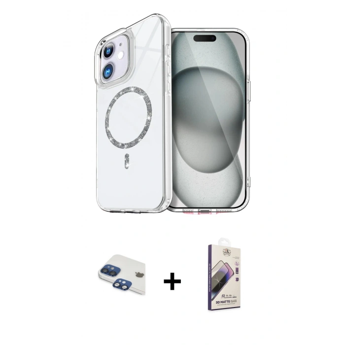 MARSİLYAN™- iPhone 11 Kılıf Kıvılcım Form Prime - Siyah Bilvis 3D Mat Cam Ekran Koruyucu + Pers Alüminyum Kamera Lens - LT