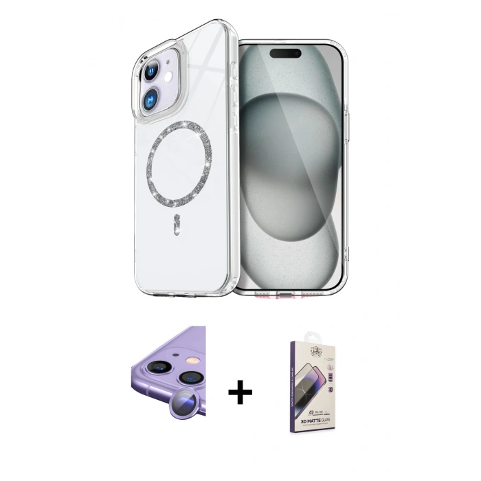 MARSİLYAN™- iPhone 11 Kılıf Kıvılcım Form Prime - Siyah Bilvis 3D Mat Cam Ekran Koruyucu + Raze Metal Kamera Lens - MR