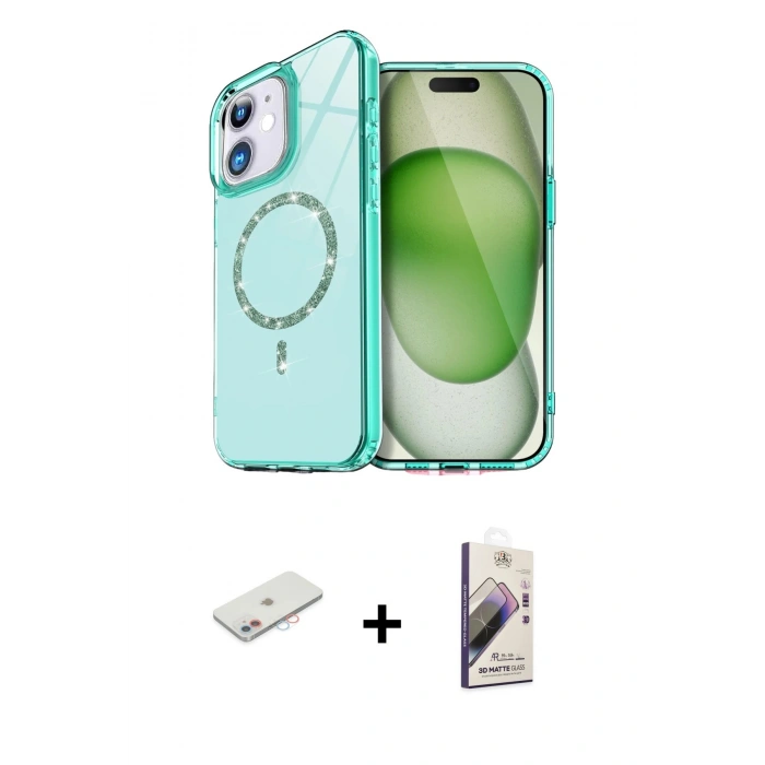 MARSİLYAN™- iPhone 11 Kılıf Kıvılcım Form Prime - Siyah Bilvis 3D Mat Cam Ekran Koruyucu + Renkli Kamera Lens Koruma Cam - PE