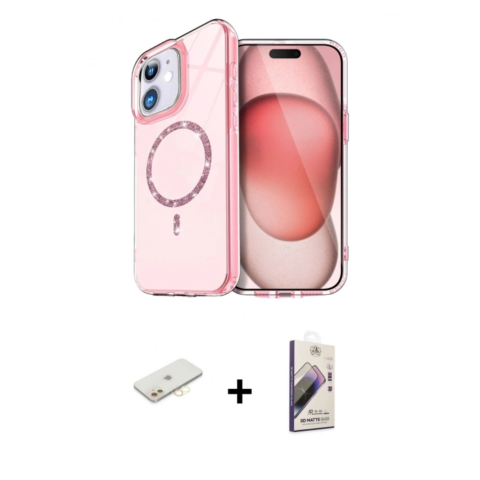 MARSİLYAN™- iPhone 11 Kılıf Kıvılcım Form Prime - Siyah Bilvis 3D Mat Cam Ekran Koruyucu + Renkli Kamera Lens Koruma Cam - SI