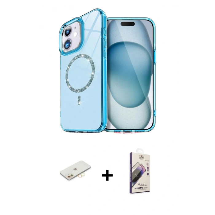 MARSİLYAN™- iPhone 11 Kılıf Kıvılcım Form Prime - Siyah Bilvis 3D Mat Cam Ekran Koruyucu + Renkli Kamera Lens Koruma Cam - SI