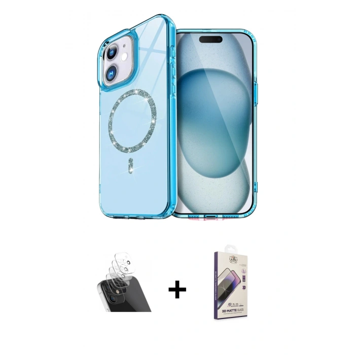 MARSİLYAN™- iPhone 11 Kılıf Kıvılcım Form Prime - Siyah Bilvis 3D Mat Cam Ekran Koruyucu + Kamera Lens Koruma Cam - SF
