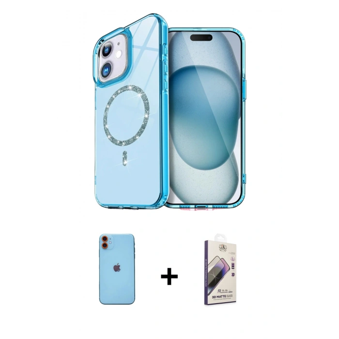 MARSİLYAN™- iPhone 11 Kılıf Kıvılcım Form Prime - Siyah Bilvis 3D Mat Cam Ekran Koruyucu + Neon Fosforlu Kamera Lens - TU