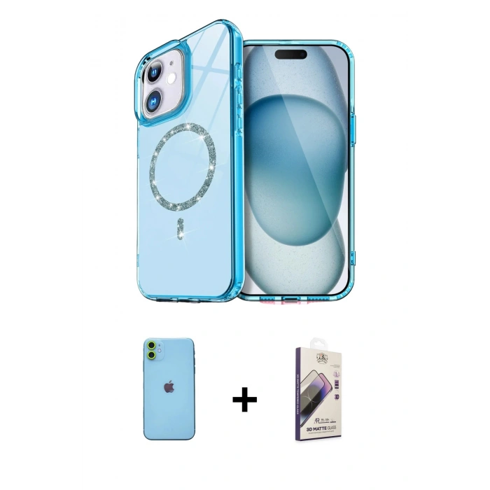 MARSİLYAN™- iPhone 11 Kılıf Kıvılcım Form Prime - Siyah Bilvis 3D Mat Cam Ekran Koruyucu + Neon Fosforlu Kamera Lens - YL
