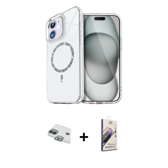 MARSİLYAN™- iPhone 11 Kılıf Kıvılcım Form Prime - Siyah Bilvis 3D Mat Cam Ekran Koruyucu + Yeşil Pers Alüminyum Kamera Lens