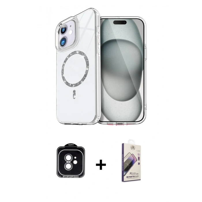 MARSİLYAN™- iPhone 11 Kılıf Kıvılcım Form Prime - Siyah Bilvis 3D Mat Cam Ekran Koruyucu + PVD Metal Kamera Lens - YL