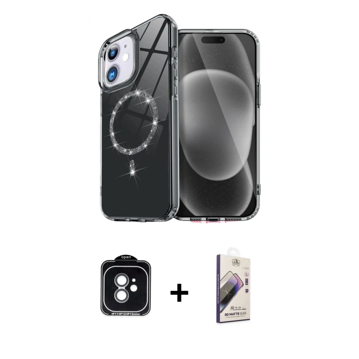 MARSİLYAN™- iPhone 11 Kılıf Kıvılcım Form Prime - Siyah Bilvis 3D Mat Cam Ekran Koruyucu + PVD Metal Kamera Lens - YL