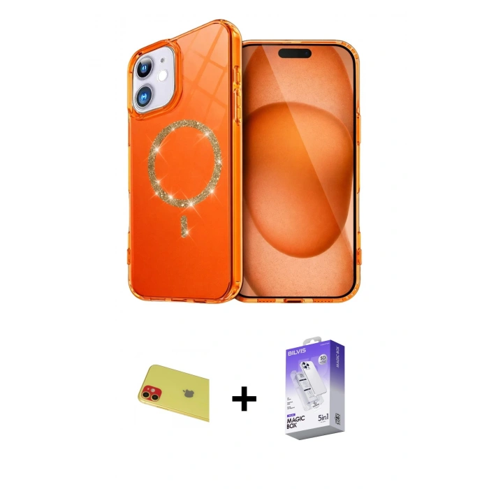 MARSİLYAN™- iPhone 11 Kılıf Kıvılcım Form Prime - Siyah Bilvis 5in1 3D Magic Cam Ekran Koruyucu + Rainbow Kamera Lens Koruma Cam - KI