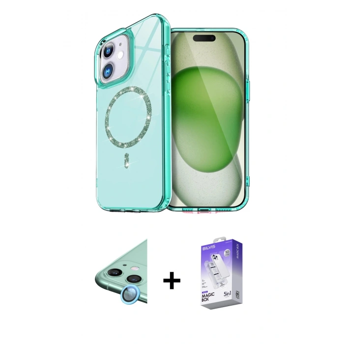 MARSİLYAN™- iPhone 11 Kılıf Kıvılcım Form Prime - Siyah Bilvis 5in1 3D Magic Cam Ekran Koruyucu + Mavi Raze Metal Kamera Lens