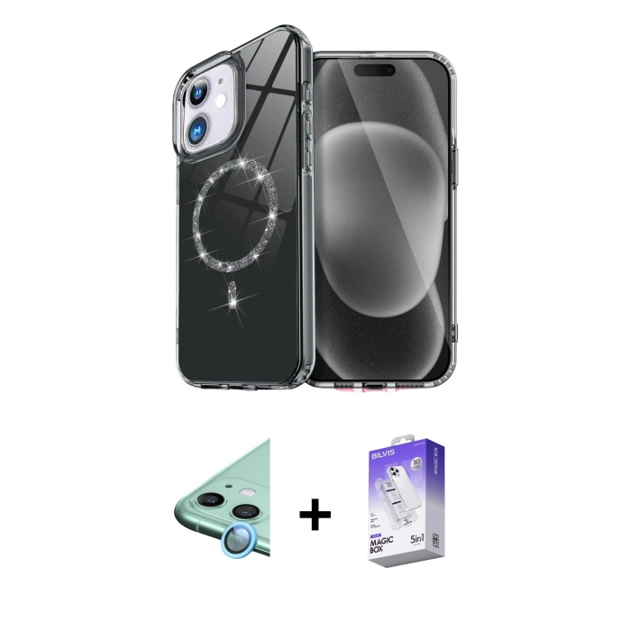 MARSİLYAN™- iPhone 11 Kılıf Kıvılcım Form Prime - Siyah Bilvis 5in1 3D Magic Cam Ekran Koruyucu + Mavi Raze Metal Kamera Lens
