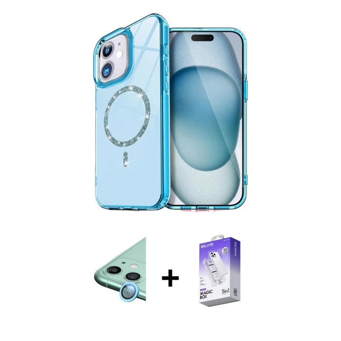 MARSİLYAN™- iPhone 11 Kılıf Kıvılcım Form Prime - Siyah Bilvis 5in1 3D Magic Cam Ekran Koruyucu + Mavi Raze Metal Kamera Lens