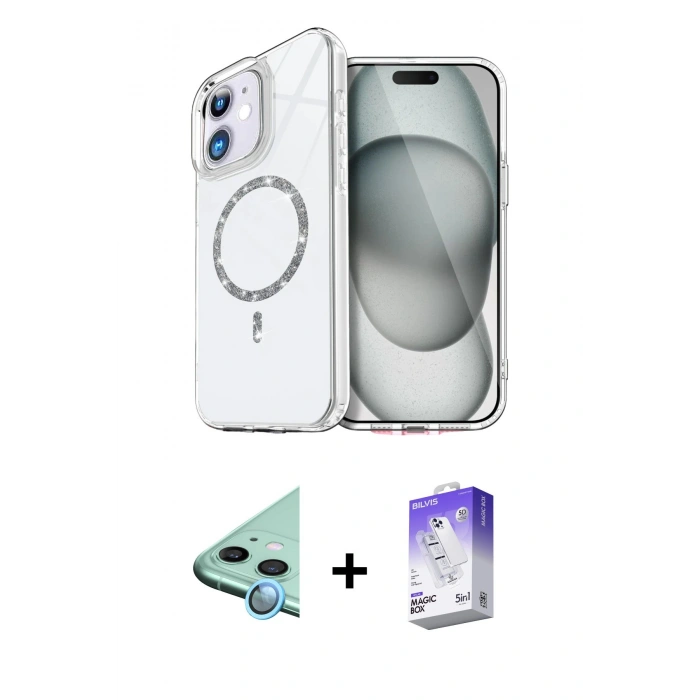 MARSİLYAN™- iPhone 11 Kılıf Kıvılcım Form Prime - Siyah Bilvis 5in1 3D Magic Cam Ekran Koruyucu + Mavi Raze Metal Kamera Lens
