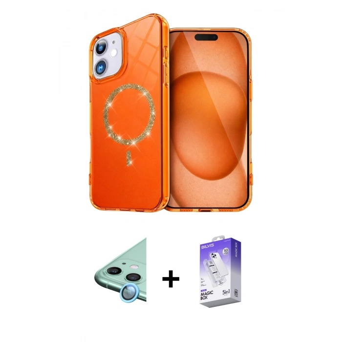 MARSİLYAN™- iPhone 11 Kılıf Kıvılcım Form Prime - Siyah Bilvis 5in1 3D Magic Cam Ekran Koruyucu + Mavi Raze Metal Kamera Lens