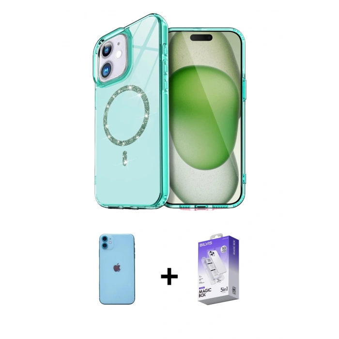 MARSİLYAN™- iPhone 11 Kılıf Kıvılcım Form Prime - Siyah Bilvis 5in1 3D Magic Cam Ekran Koruyucu + Neon Fosforlu Kamera Lens - MI