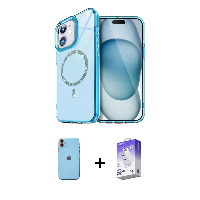 MARSİLYAN™- iPhone 11 Kılıf Kıvılcım Form Prime - Siyah Bilvis 5in1 3D Magic Cam Ekran Koruyucu + Neon Fosforlu Kamera Lens - TU