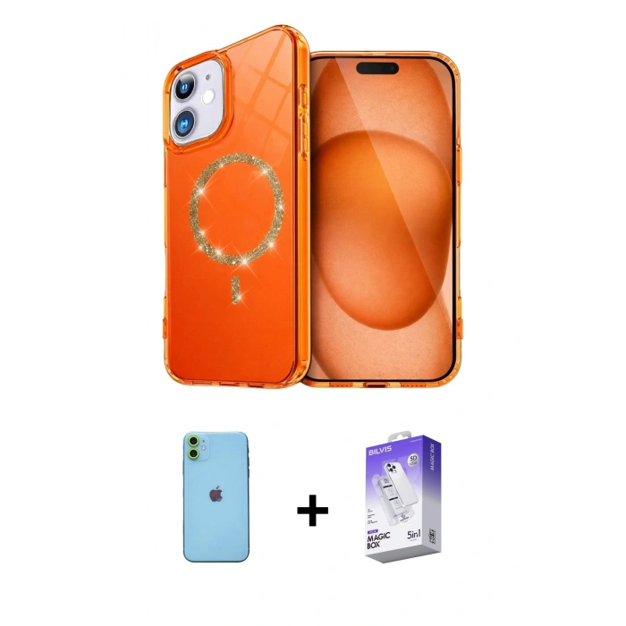 MARSİLYAN™- iPhone 11 Kılıf Kıvılcım Form Prime - Siyah Bilvis 5in1 3D Magic Cam Ekran Koruyucu + Neon Fosforlu Kamera Lens - YL