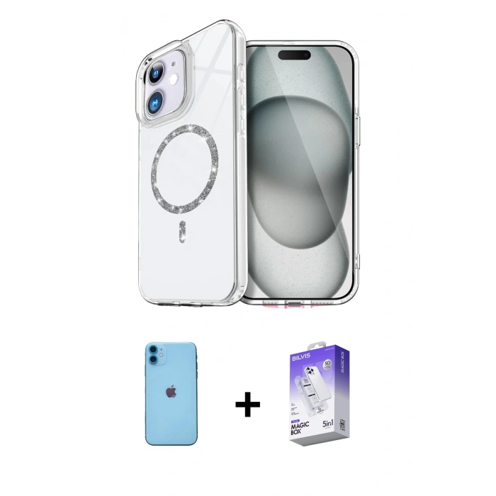 MARSİLYAN™- iPhone 11 Kılıf Kıvılcım Form Prime - Siyah Bilvis 5in1 3D Magic Cam Ekran Koruyucu + Neon Fosforlu Kamera Lens - MI