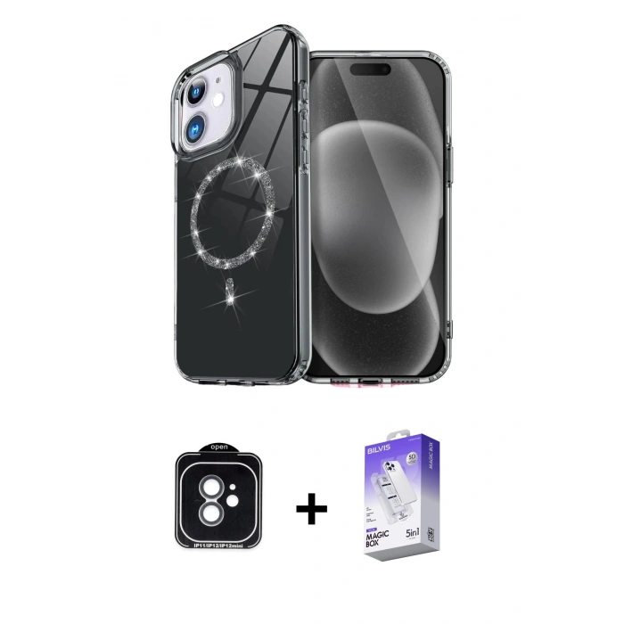 MARSİLYAN™- iPhone 11 Kılıf Kıvılcım Form Prime - Siyah Bilvis 5in1 3D Magic Cam Ekran Koruyucu + PVD Metal Kamera Lens - YL