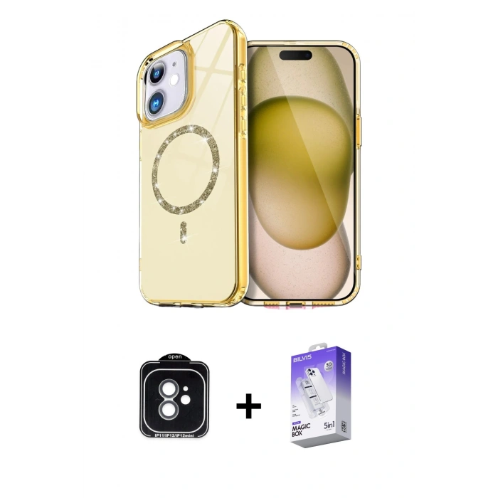 MARSİLYAN™- iPhone 11 Kılıf Kıvılcım Form Prime - Siyah Bilvis 5in1 3D Magic Cam Ekran Koruyucu + PVD Metal Kamera Lens - YL