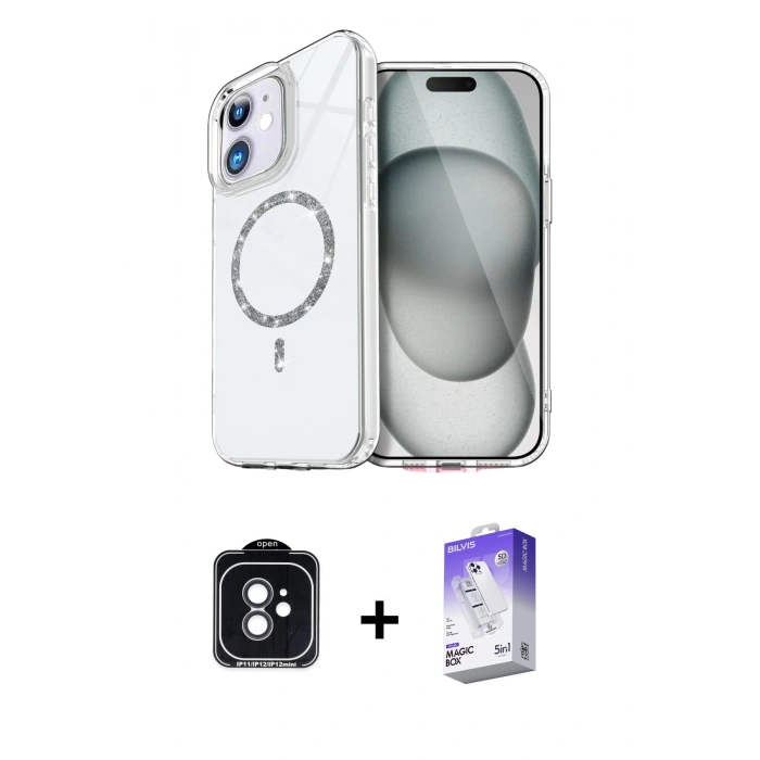 MARSİLYAN™- iPhone 11 Kılıf Kıvılcım Form Prime - Siyah Bilvis 5in1 3D Magic Cam Ekran Koruyucu + PVD Metal Kamera Lens - SH