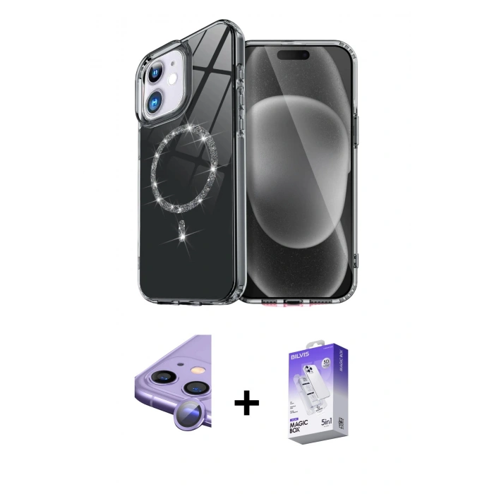 MARSİLYAN™- iPhone 11 Kılıf Kıvılcım Form Prime - Siyah Bilvis 5in1 3D Magic Cam Ekran Koruyucu + Raze Metal Kamera Lens - MR