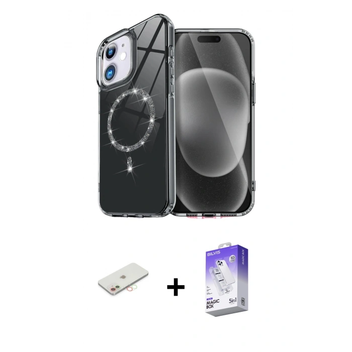 MARSİLYAN™- iPhone 11 Kılıf Kıvılcım Form Prime - Siyah Bilvis 5in1 3D Magic Cam Ekran Koruyucu + Renkli Kamera Lens Koruma Cam - YL