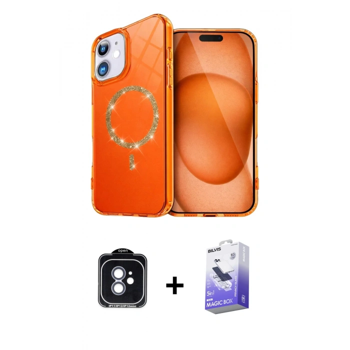 MARSİLYAN™- iPhone 11 Kılıf Kıvılcım Form Prime - Siyah Bilvis 5in1 5D Magic Hayalet Cam Ekran Koruyucu + PVD Metal Kamera Lens - MI
