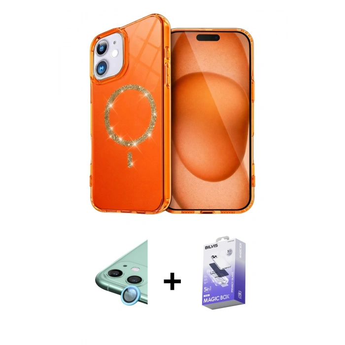 MARSİLYAN™- iPhone 11 Kılıf Kıvılcım Form Prime - Siyah Bilvis 5in1 5D Magic Hayalet Cam Ekran Koruyucu + Mavi Raze Metal Kamera Lens