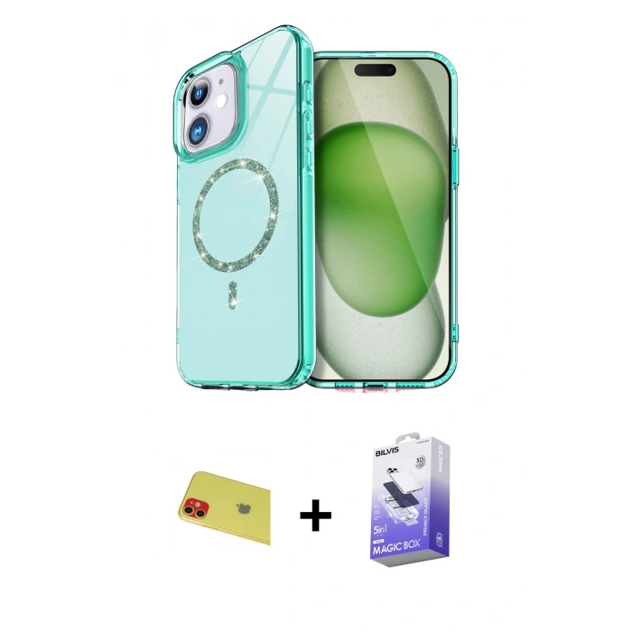 MARSİLYAN™- iPhone 11 Kılıf Kıvılcım Form Prime - Siyah Bilvis 5in1 5D Magic Hayalet Cam Ekran Koruyucu + Rainbow Kamera Lens Koruma Cam - KI