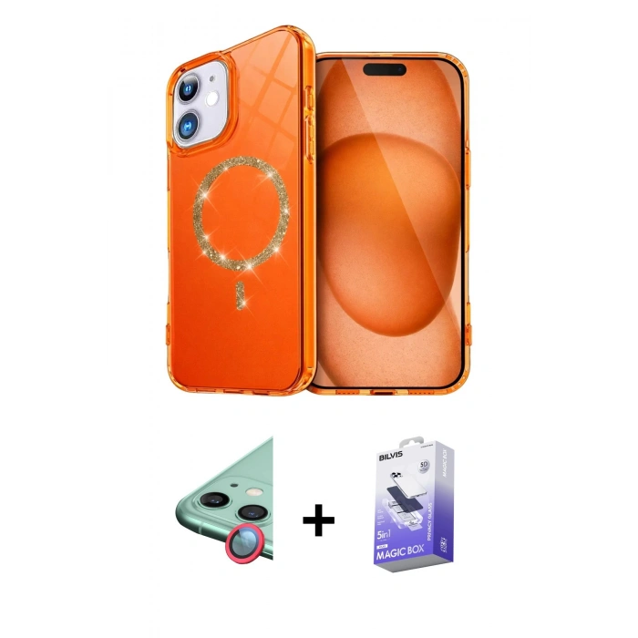 MARSİLYAN™- iPhone 11 Kılıf Kıvılcım Form Prime - Siyah Bilvis 5in1 5D Magic Hayalet Cam Ekran Koruyucu + Raze Metal Kamera Lens - KI