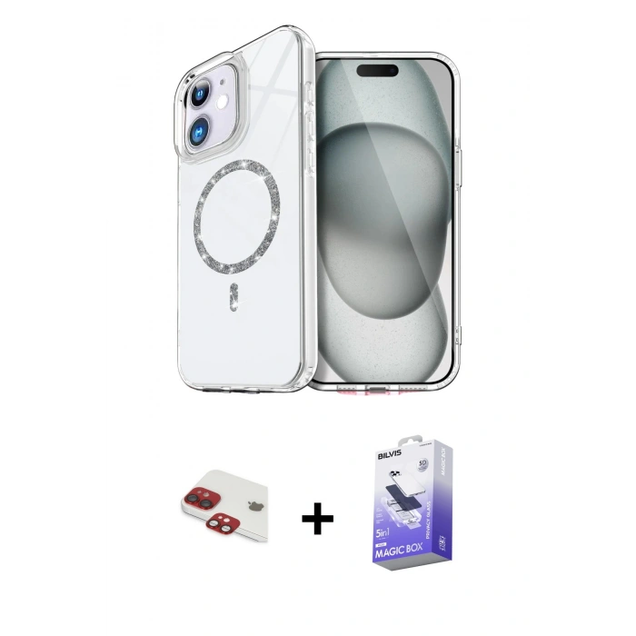 MARSİLYAN™- iPhone 11 Kılıf Kıvılcım Form Prime - Siyah Bilvis 5in1 5D Magic Hayalet Cam Ekran Koruyucu + Pers Alüminyum Kamera Lens - KI