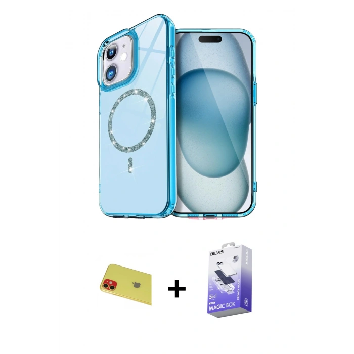 MARSİLYAN™- iPhone 11 Kılıf Kıvılcım Form Prime - Siyah Bilvis 5in1 5D Magic Hayalet Cam Ekran Koruyucu + Rainbow Kamera Lens Koruma Cam - KI