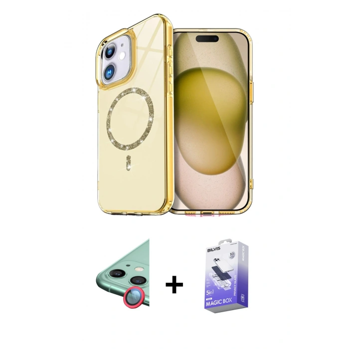 MARSİLYAN™- iPhone 11 Kılıf Kıvılcım Form Prime - Siyah Bilvis 5in1 5D Magic Hayalet Cam Ekran Koruyucu + Raze Metal Kamera Lens - KI