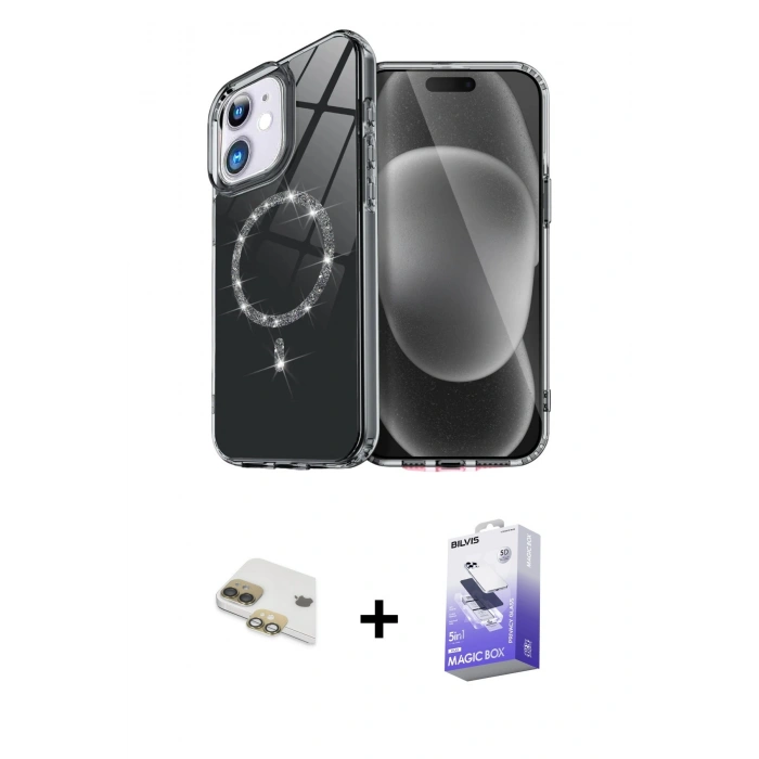 MARSİLYAN™- iPhone 11 Kılıf Kıvılcım Form Prime - Siyah Bilvis 5in1 5D Magic Hayalet Cam Ekran Koruyucu + Pers Alüminyum Kamera Lens - GD