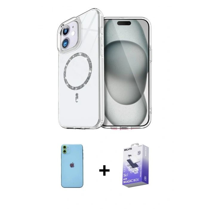 MARSİLYAN™- iPhone 11 Kılıf Kıvılcım Form Prime - Siyah Bilvis 5in1 5D Magic Hayalet Cam Ekran Koruyucu + Yeşil Neon Fosforlu Kamera Lens