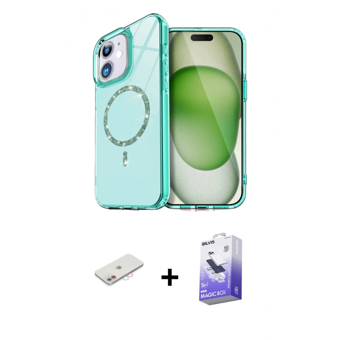 MARSİLYAN™- iPhone 11 Kılıf Kıvılcım Form Prime - Siyah Bilvis 5in1 5D Magic Hayalet Cam Ekran Koruyucu + Renkli Kamera Lens Koruma Cam - PE