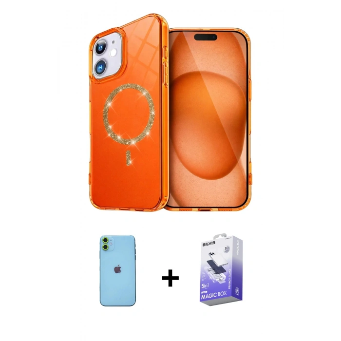 MARSİLYAN™- iPhone 11 Kılıf Kıvılcım Form Prime - Siyah Bilvis 5in1 5D Magic Hayalet Cam Ekran Koruyucu + Neon Fosforlu Kamera Lens - YL