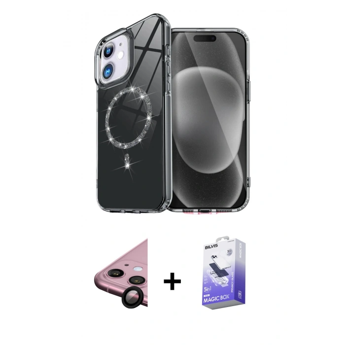 MARSİLYAN™- iPhone 11 Kılıf Kıvılcım Form Prime - Siyah Bilvis 5in1 5D Magic Hayalet Cam Ekran Koruyucu + Raze Metal Kamera Lens - SH