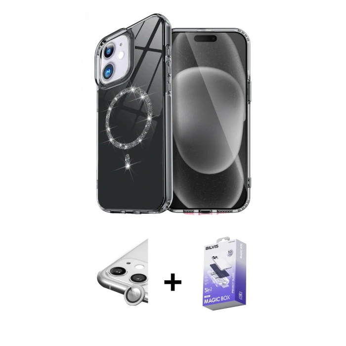 MARSİLYAN™- iPhone 11 Kılıf Kıvılcım Form Prime - Siyah Bilvis 5in1 5D Magic Hayalet Cam Ekran Koruyucu + Raze Metal Kamera Lens - GS