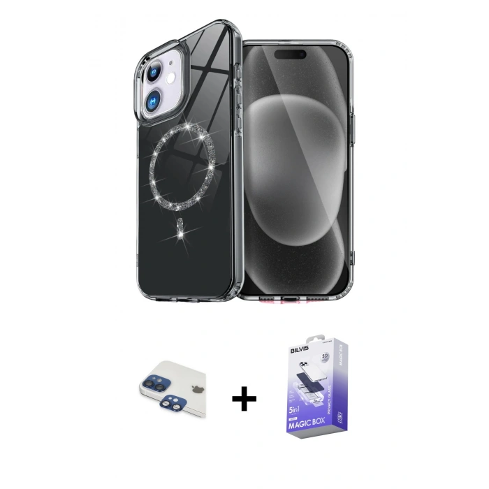 MARSİLYAN™- iPhone 11 Kılıf Kıvılcım Form Prime - Siyah Bilvis 5in1 5D Magic Hayalet Cam Ekran Koruyucu + Pers Alüminyum Kamera Lens - LT