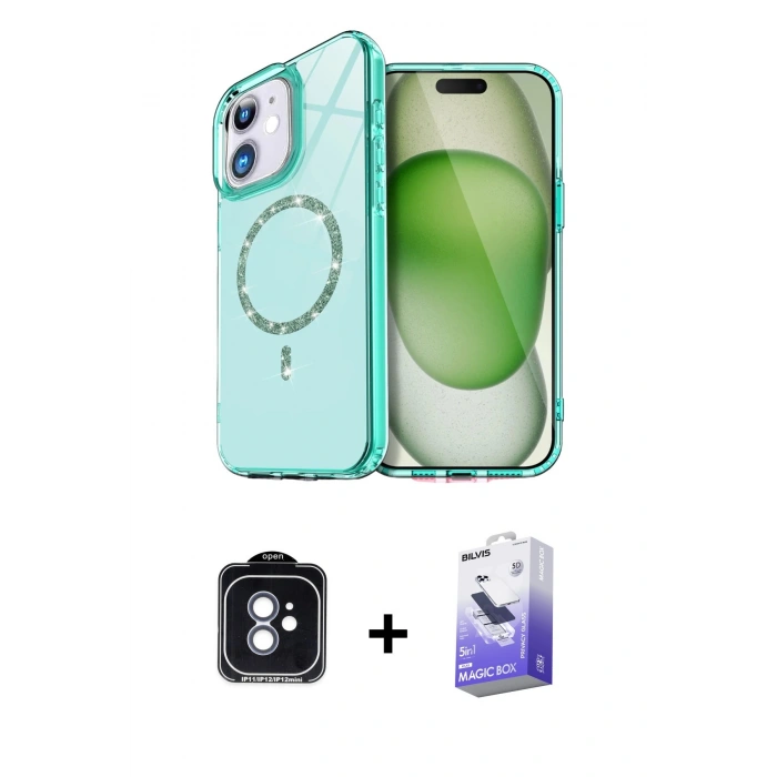 MARSİLYAN™- iPhone 11 Kılıf Kıvılcım Form Prime - Siyah Bilvis 5in1 5D Magic Hayalet Cam Ekran Koruyucu + PVD Metal Kamera Lens - MI