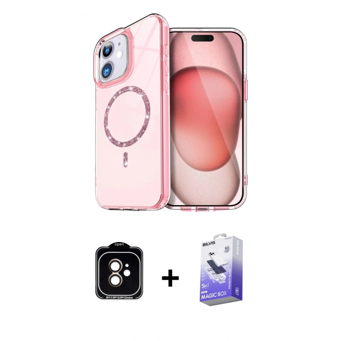MARSİLYAN™- iPhone 11 Kılıf Kıvılcım Form Prime - Siyah Bilvis 5in1 5D Magic Hayalet Cam Ekran Koruyucu + PVD Metal Kamera Lens - TU