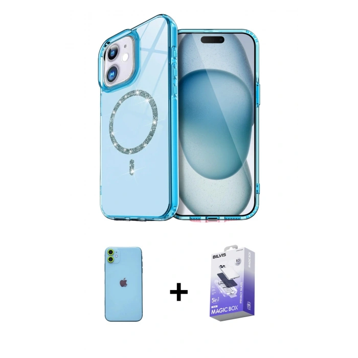 MARSİLYAN™- iPhone 11 Kılıf Kıvılcım Form Prime - Siyah Bilvis 5in1 5D Magic Hayalet Cam Ekran Koruyucu + Yeşil Neon Fosforlu Kamera Lens