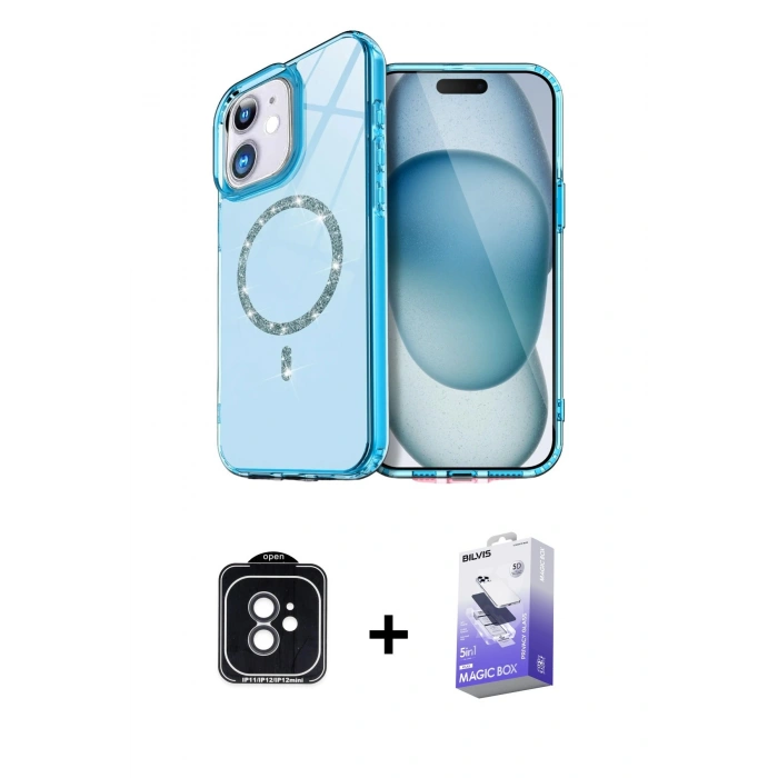 MARSİLYAN™- iPhone 11 Kılıf Kıvılcım Form Prime - Siyah Bilvis 5in1 5D Magic Hayalet Cam Ekran Koruyucu + PVD Metal Kamera Lens - SH