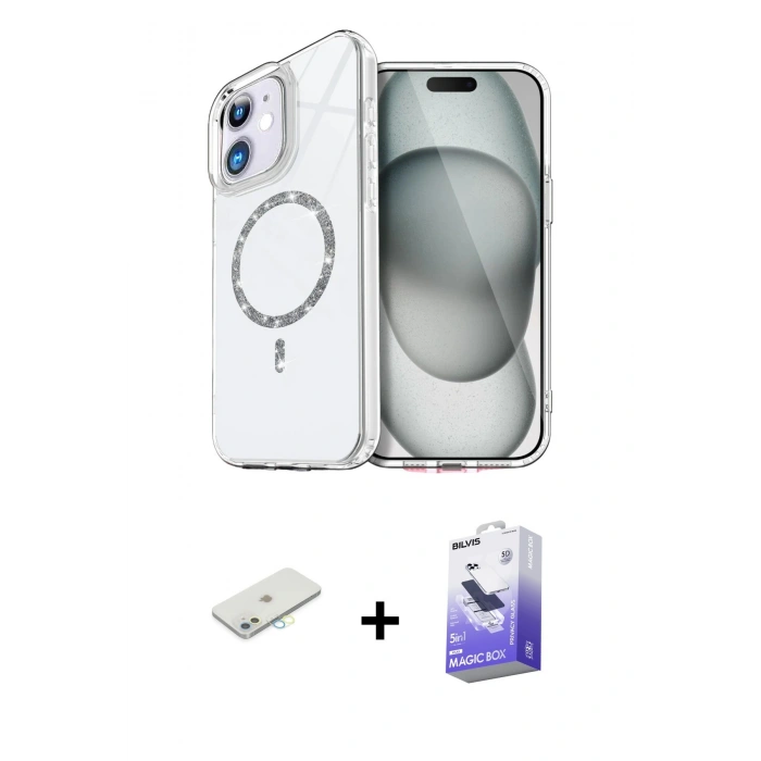 MARSİLYAN™- iPhone 11 Kılıf Kıvılcım Form Prime - Siyah Bilvis 5in1 5D Magic Hayalet Cam Ekran Koruyucu + Renkli Kamera Lens Koruma Cam - SI