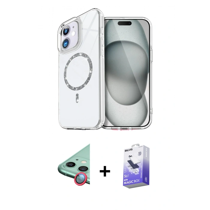 MARSİLYAN™- iPhone 11 Kılıf Kıvılcım Form Prime - Siyah Bilvis 5in1 5D Magic Hayalet Cam Ekran Koruyucu + Raze Metal Kamera Lens - KI