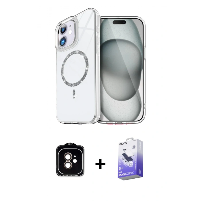MARSİLYAN™- iPhone 11 Kılıf Kıvılcım Form Prime - Siyah Bilvis 5in1 5D Magic Hayalet Cam Ekran Koruyucu + PVD Metal Kamera Lens - TU
